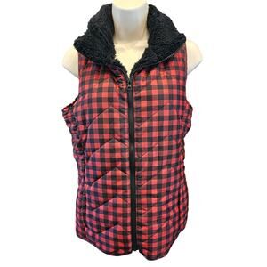 River rose S Buffalo plaid red puffer vest EUC comfort winter warm career small
